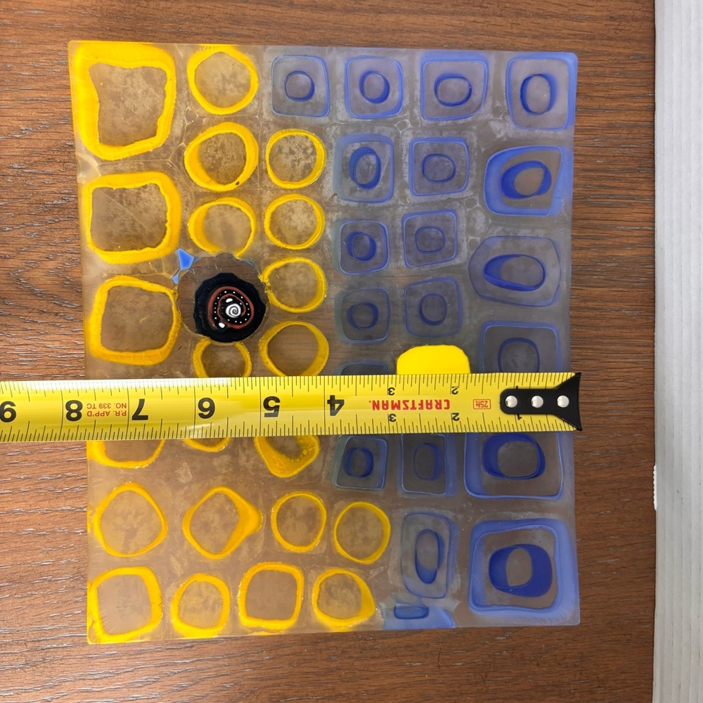 Fused Glass Contemporary Geometric Grid Design W/ Oblong Shapes Modern Artsy - Picture 4 of 6